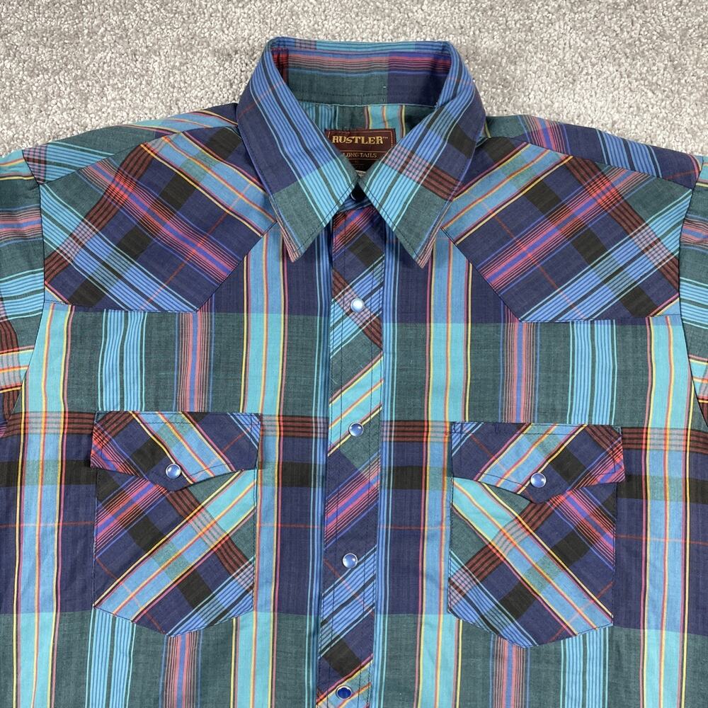 Rustler Western Shirt Mens 16 32 33 Pearl‎ Snap Plaid Cowboy Yoke X Long Tails